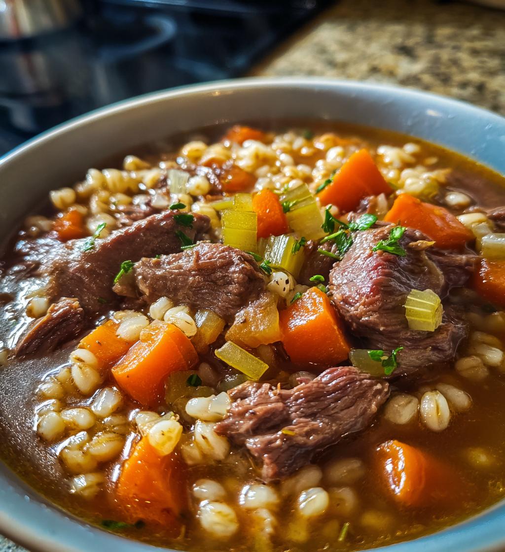 Rindfleisch-Gerste-Suppe