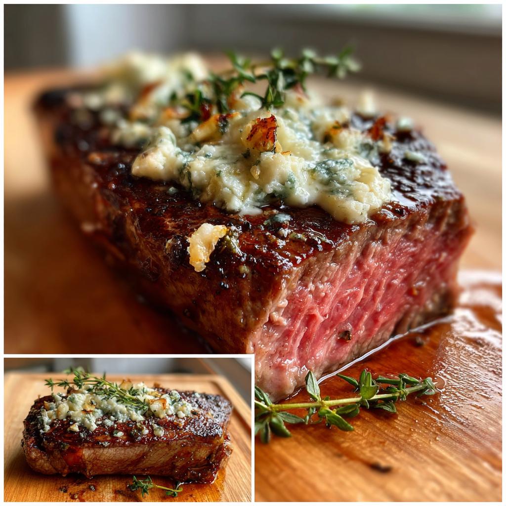 Steak mit Blauschimmelkäsekruste