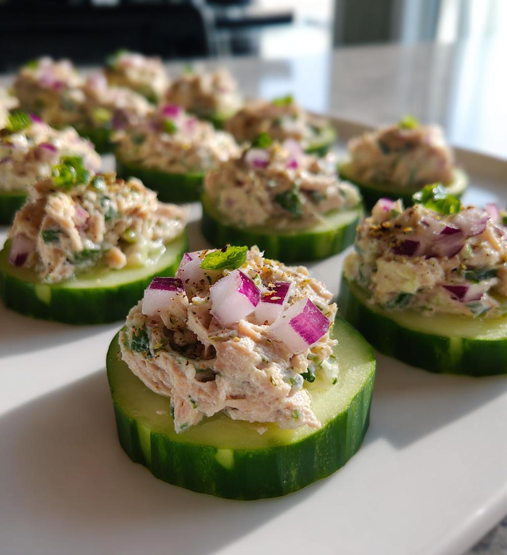 Thunfischsalat auf Gurkenrunden