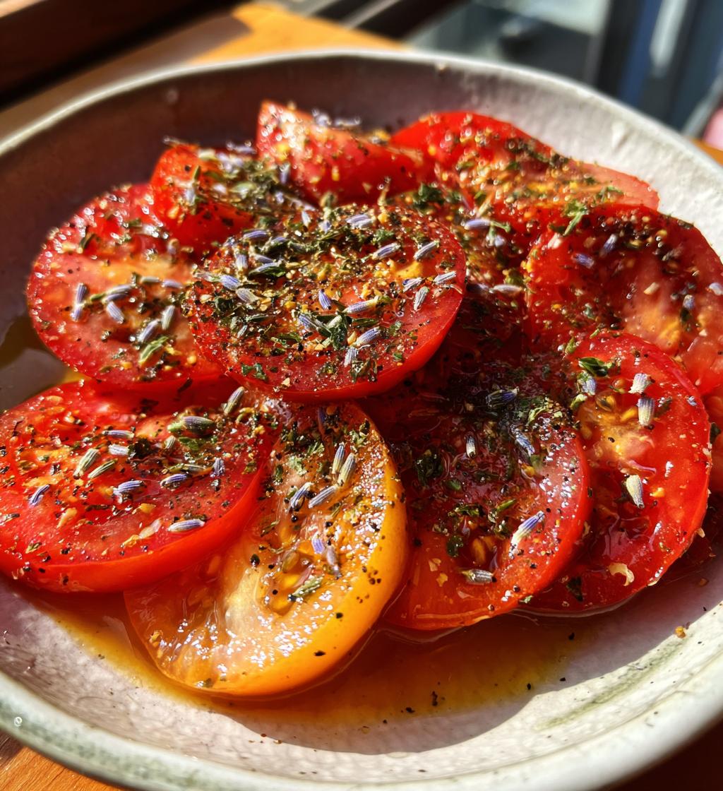 Tomatensalat mit Honig, Rauchsalz & Lavendel