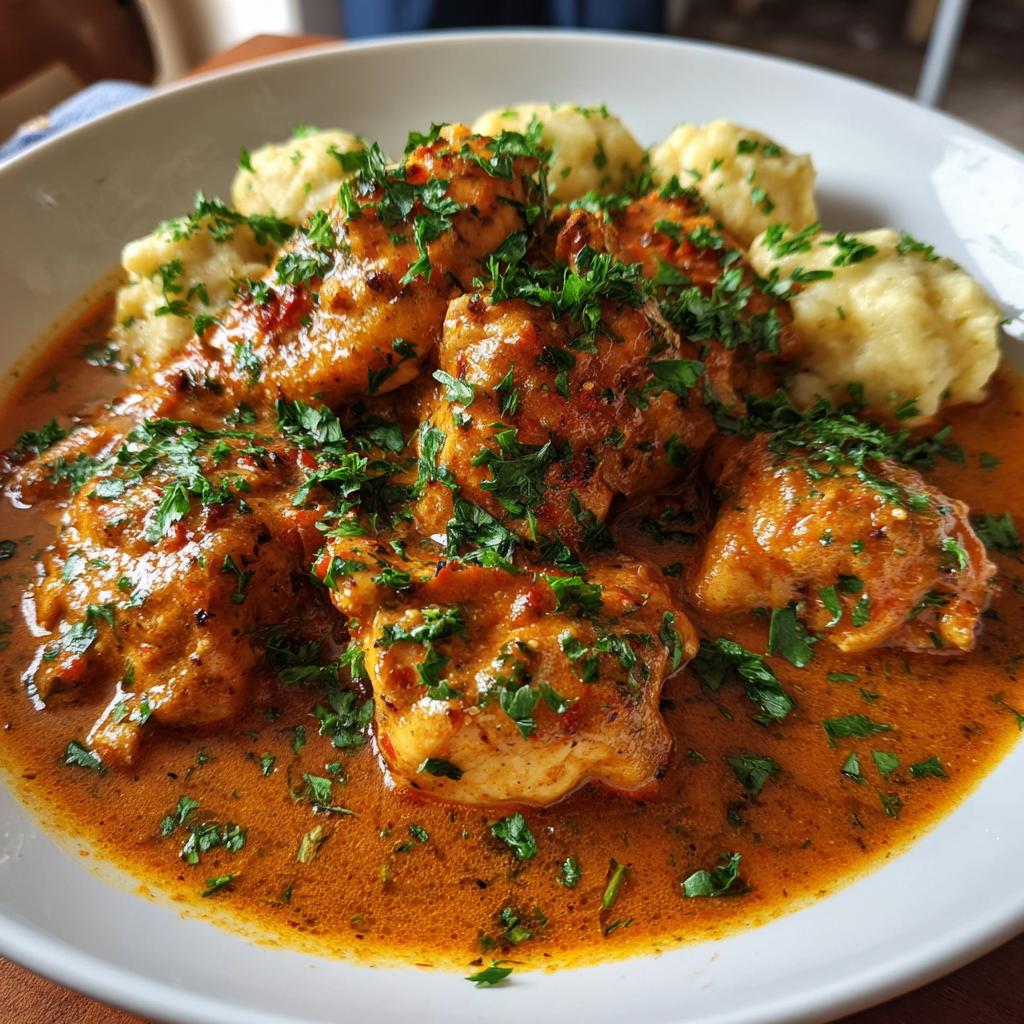 Ungarisches Hähnchen-Paprikasch (mit Knödeln)