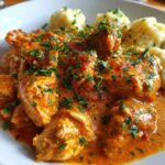 Ungarisches Hähnchen Paprikash (Hähnchen und Knödel)
