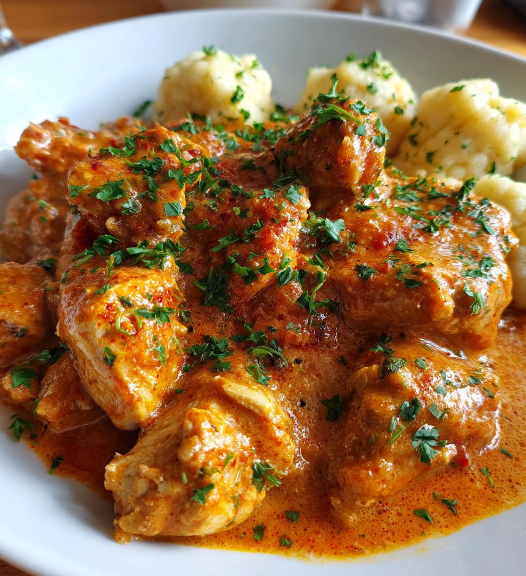 Ungarisches Hähnchen Paprikash (Hähnchen und Knödel)