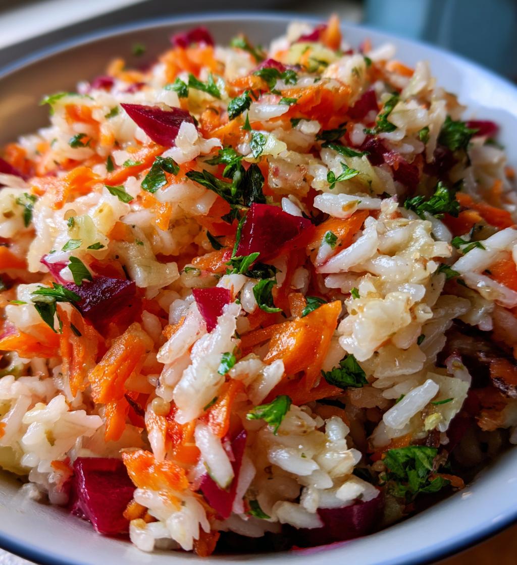 Wurzelgemüsesalat mit knusprigem Reis