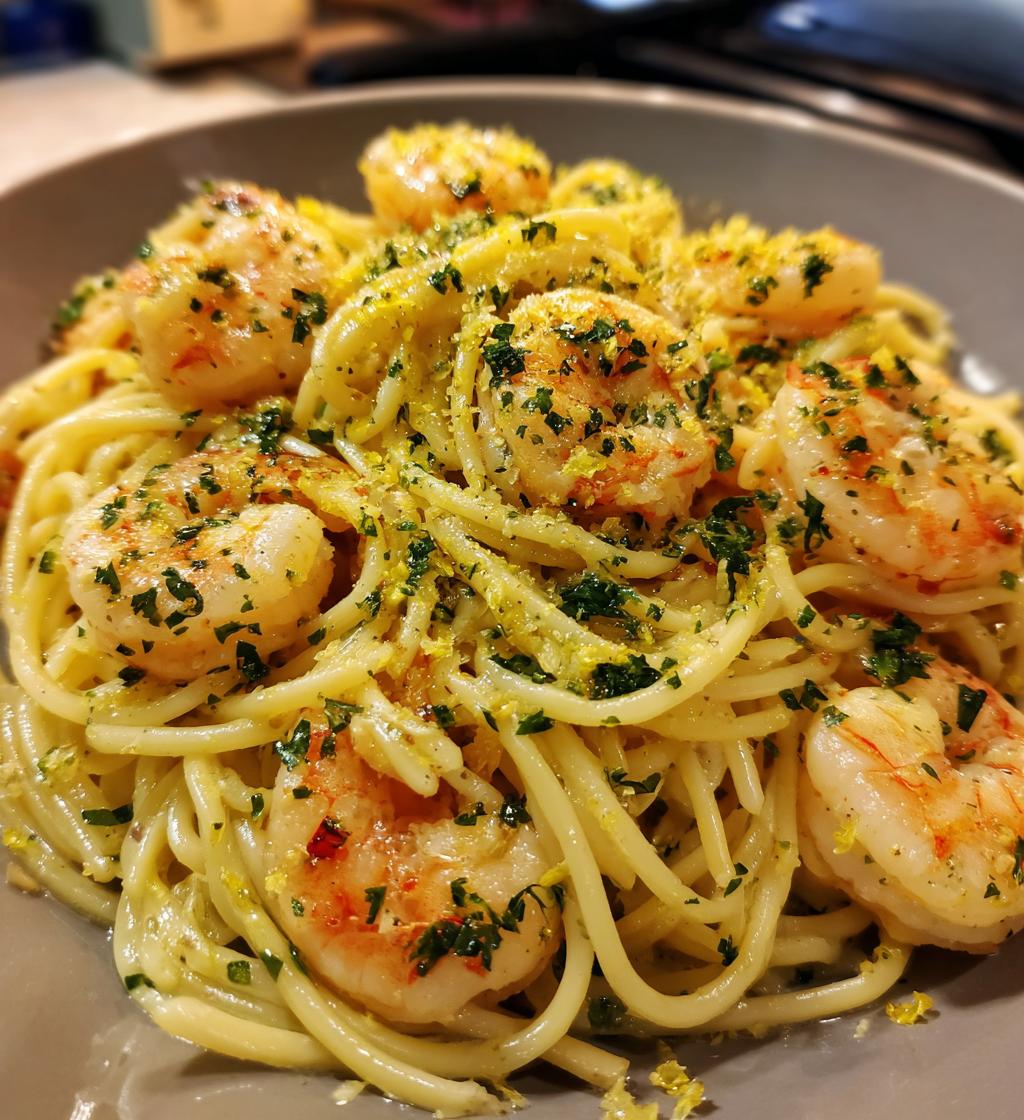 Zitronenbutter-Pasta mit Garnelen - detail 1