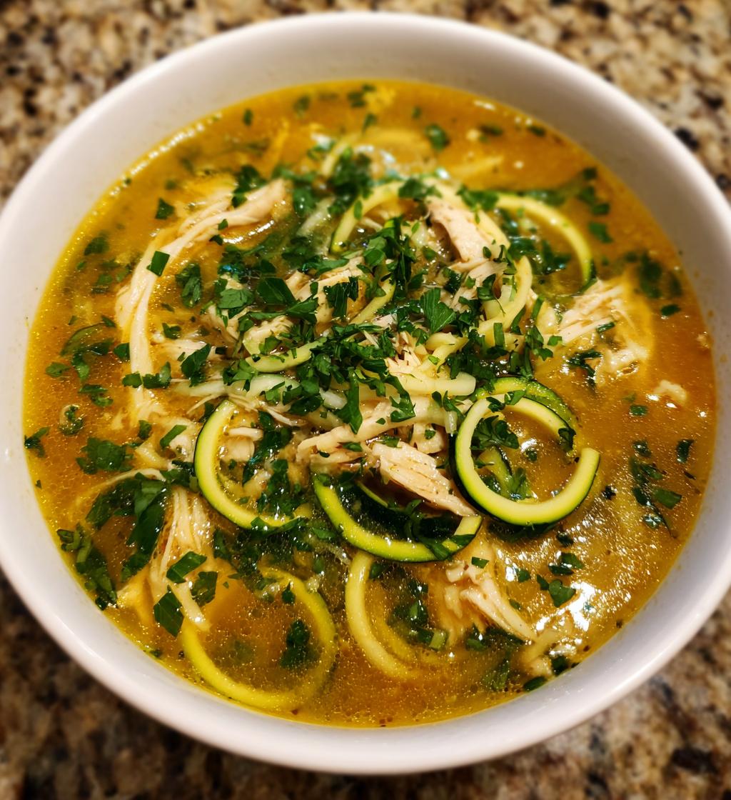 Keto Hühnersuppe mit Zucchini-Nudeln