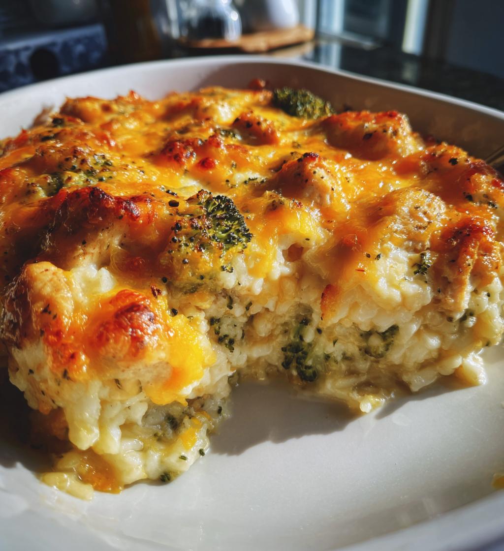 Käse-Hühnchen-Reis-Brokkoli-Auflauf