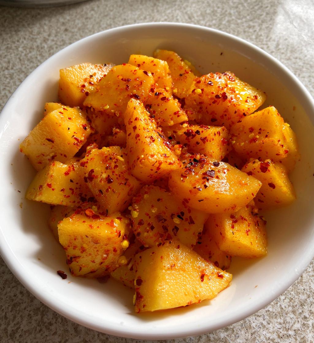 Mangostücke mit Chilipulver