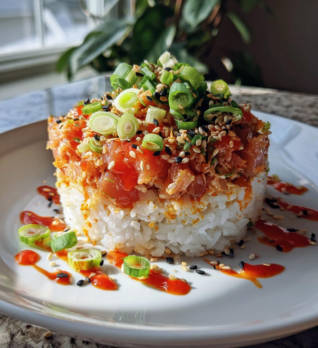 Scharfer Thunfisch-Sushi-Stapel - detail 1