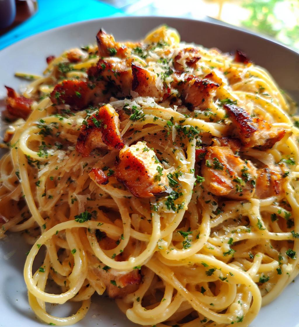 Spaghetti Carbonara mit Hähnchen - detail 1