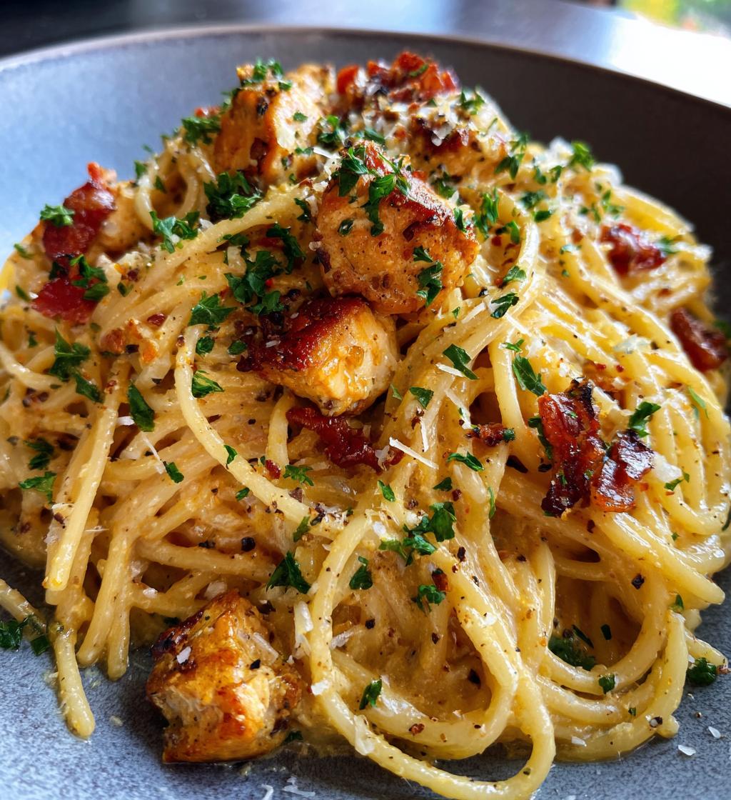 Spaghetti Carbonara mit Hähnchen