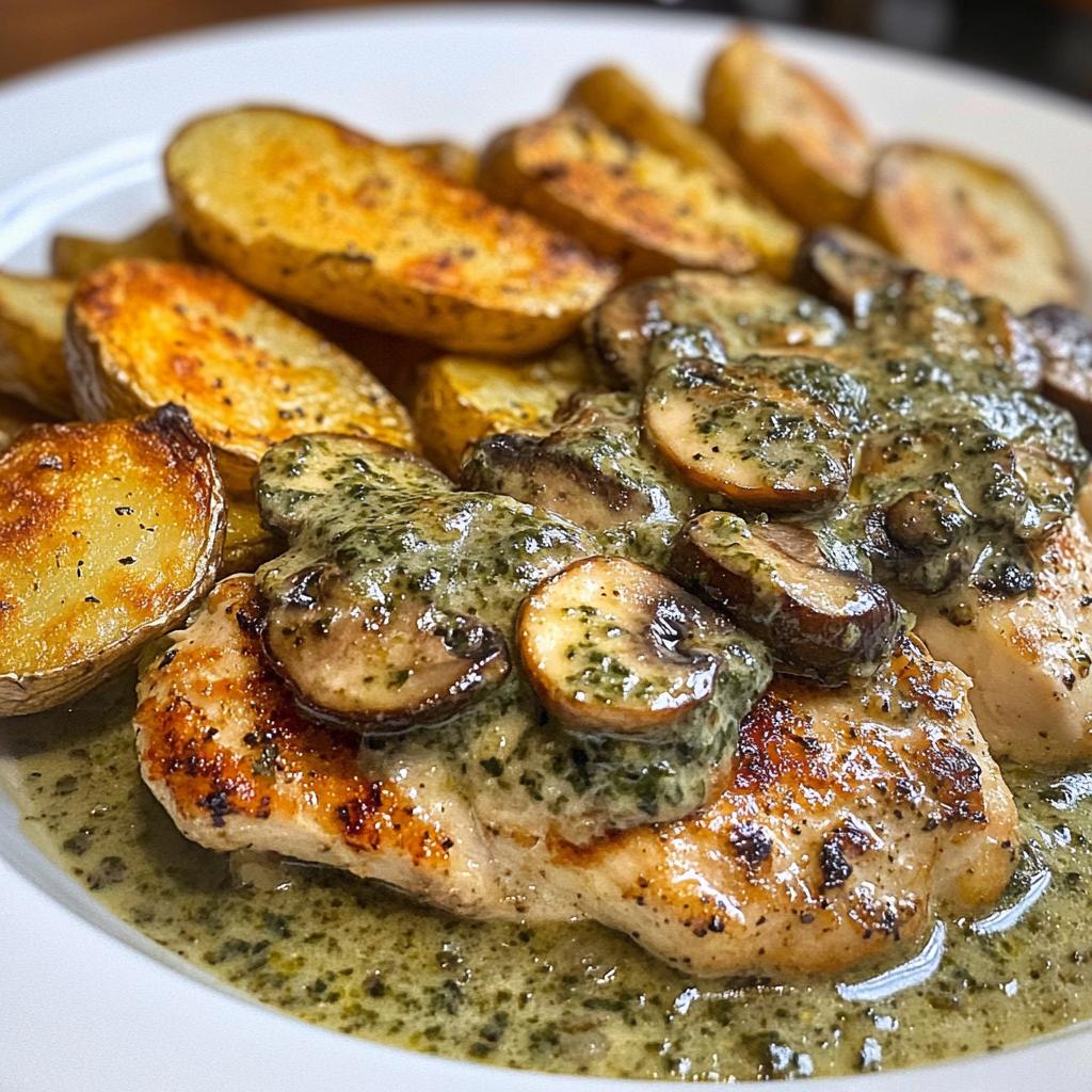chestnut garlic greek chicken alfredo with sage potatoes mushroom basil pesto cream