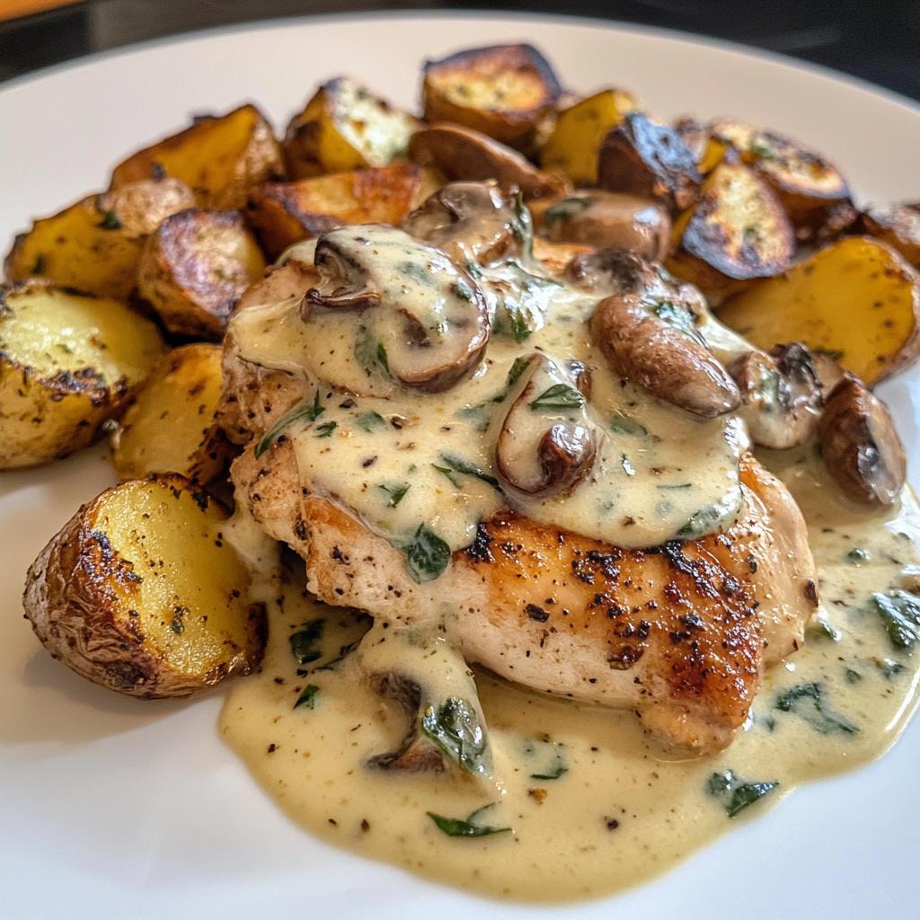 chestnut garlic greek chicken alfredo with sage potatoes mushroom pesto cream