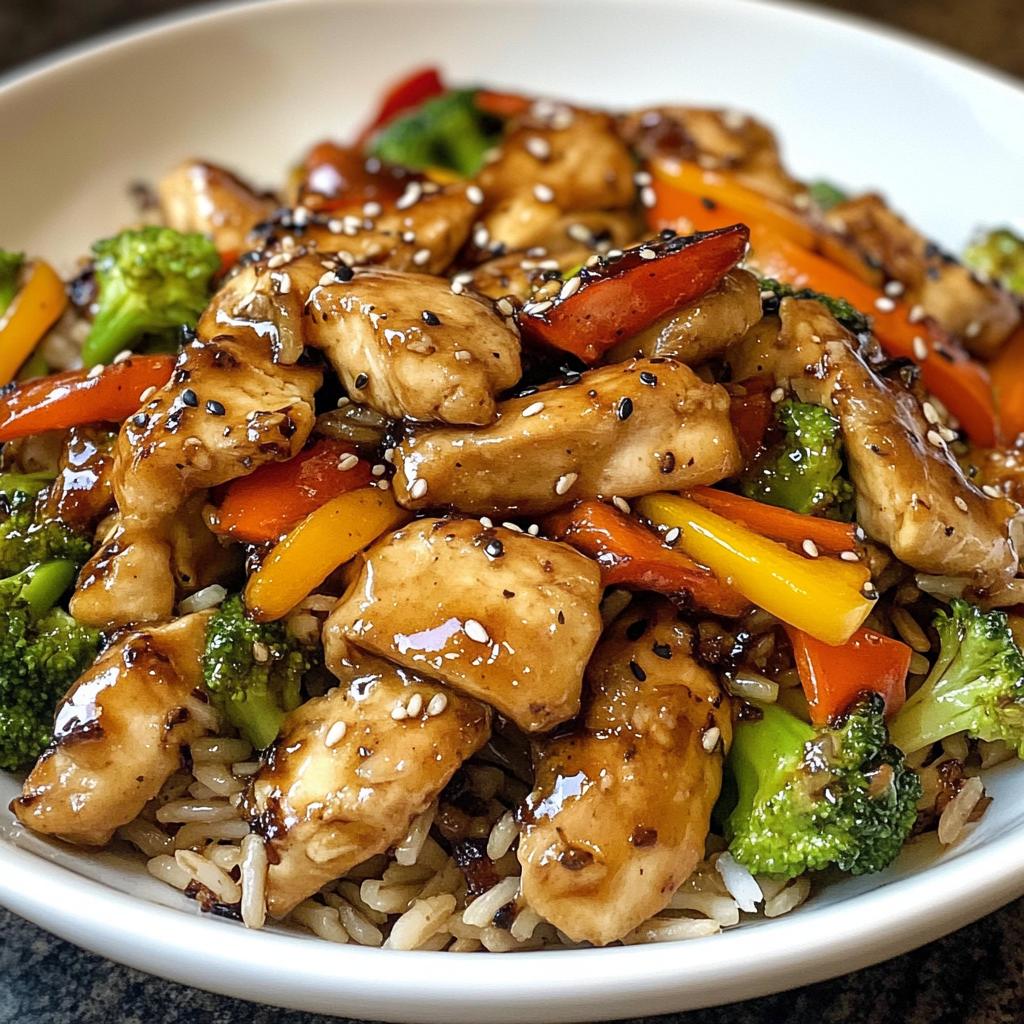 colorful teriyaki chicken stir fry recipe with rainbow veggies wild rice