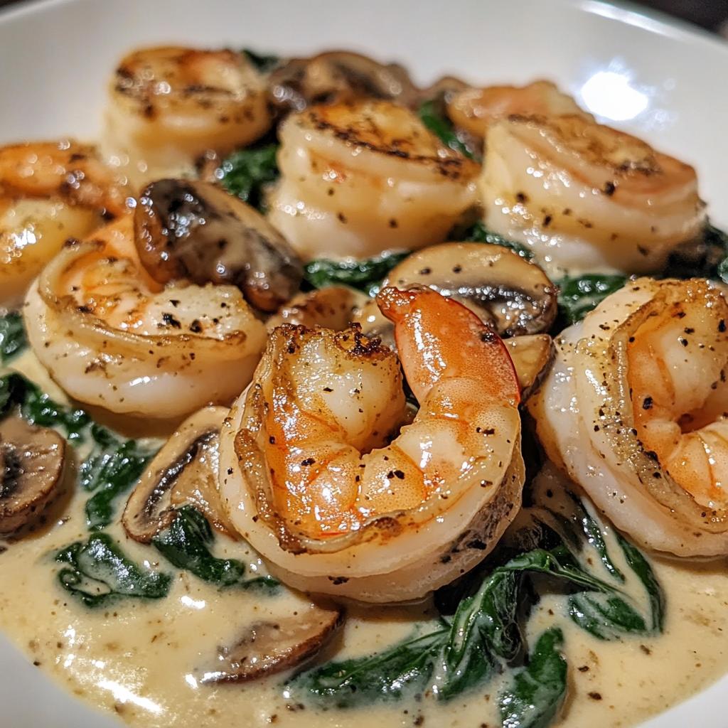 creamy spinach mushroom shrimp shells - detail 1