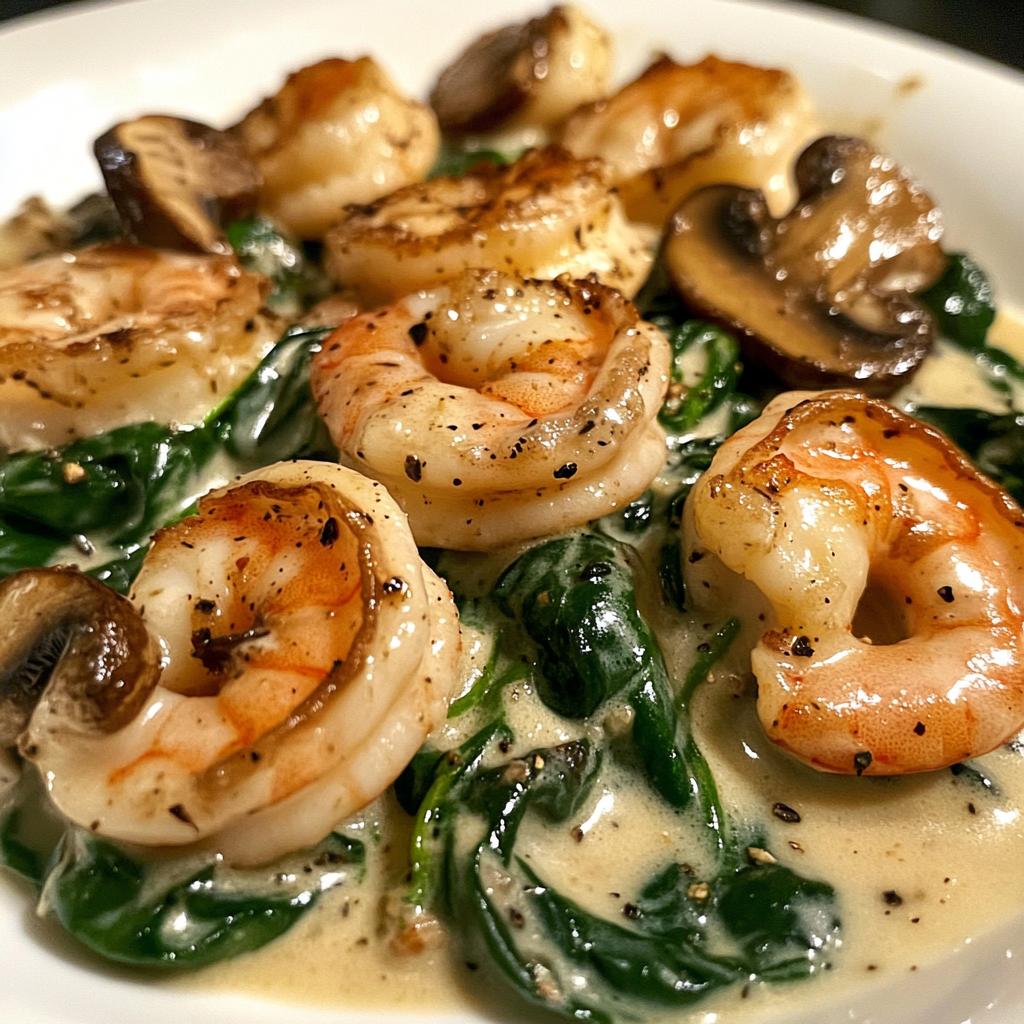 creamy spinach mushroom shrimp shells