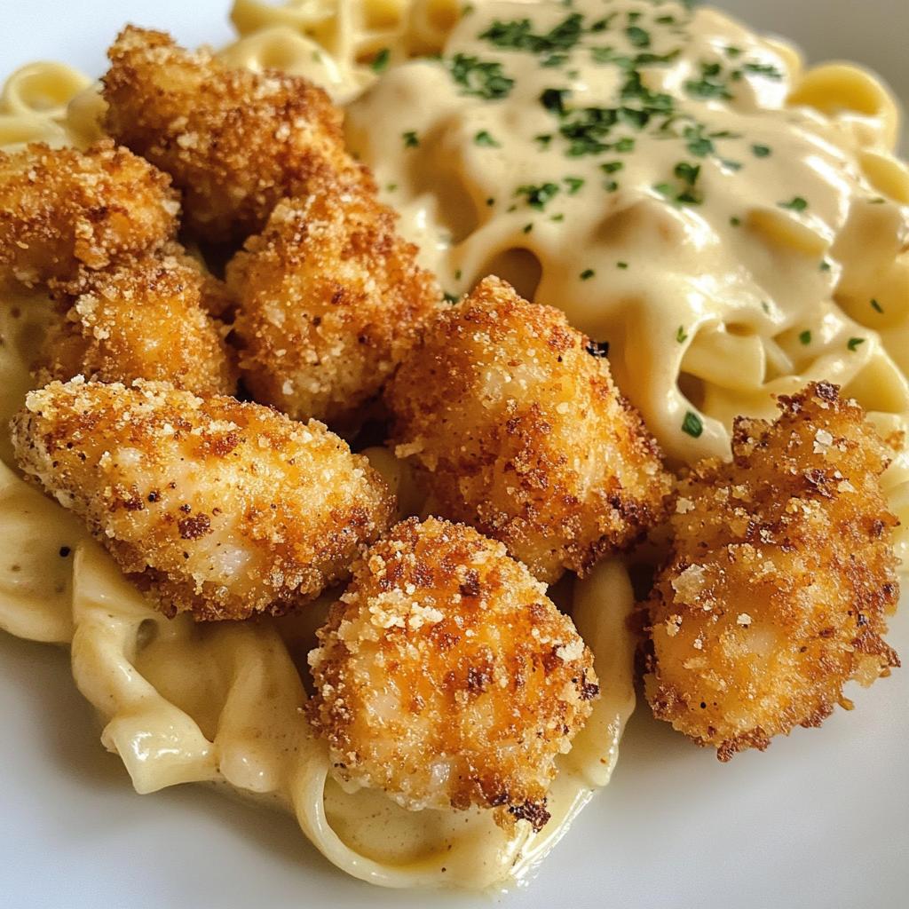 crispy parmesan chicken bites with smoked cajun alfredo gemelli recipe
