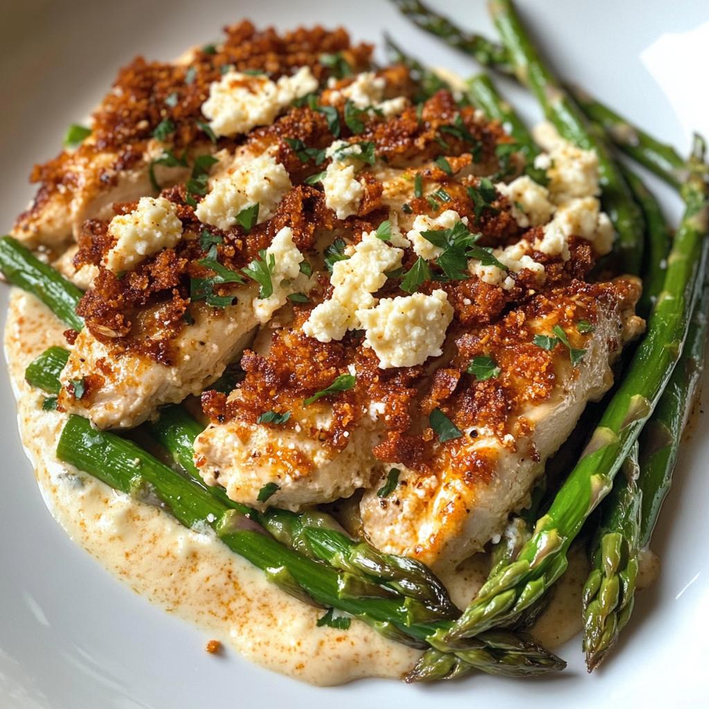 delicious greek chili chicken alfredo with smoked feta cream crispy parmesan asparagus