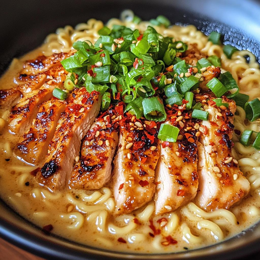 fiery chicken ramen with creamy garlic sauce 2