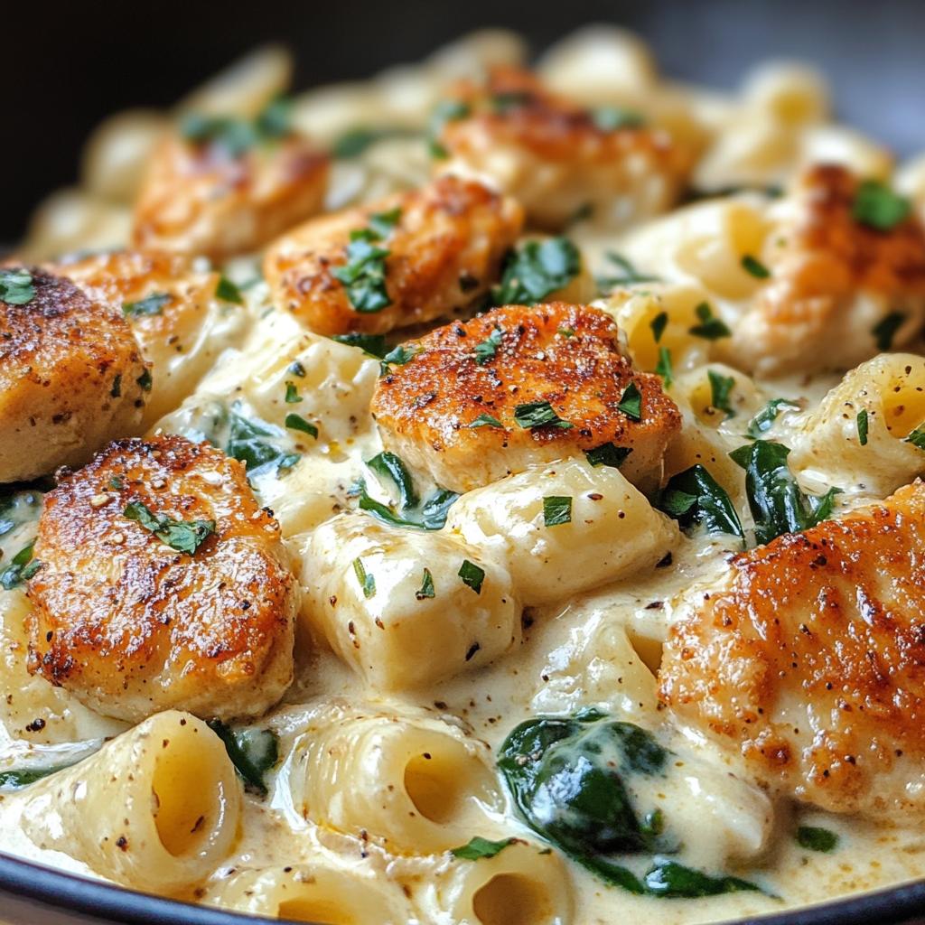 garlic chicken bites creamy cajun spinach artichoke alfredo pasta