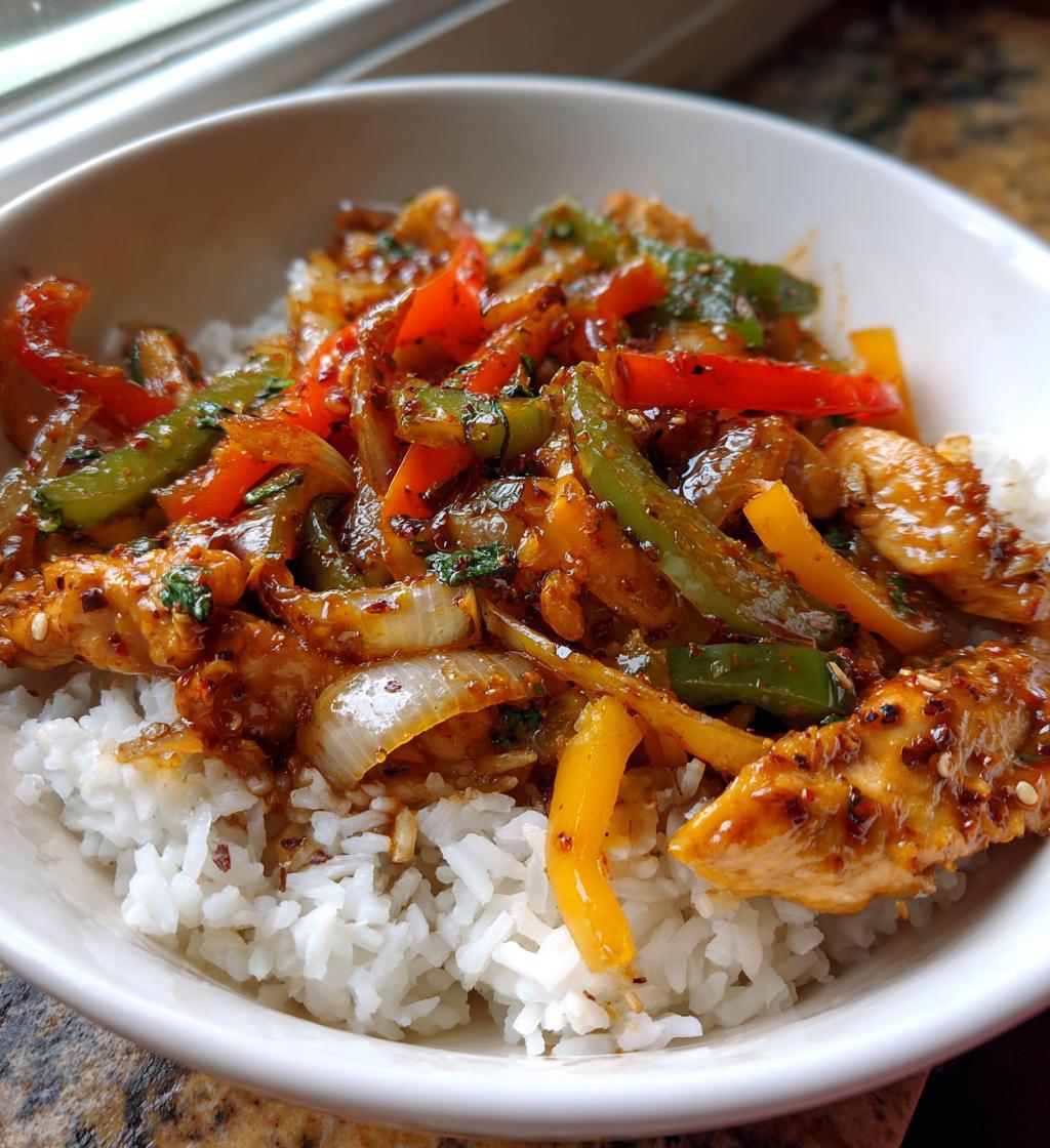 garlic chicken stir fry with rice - detail 1