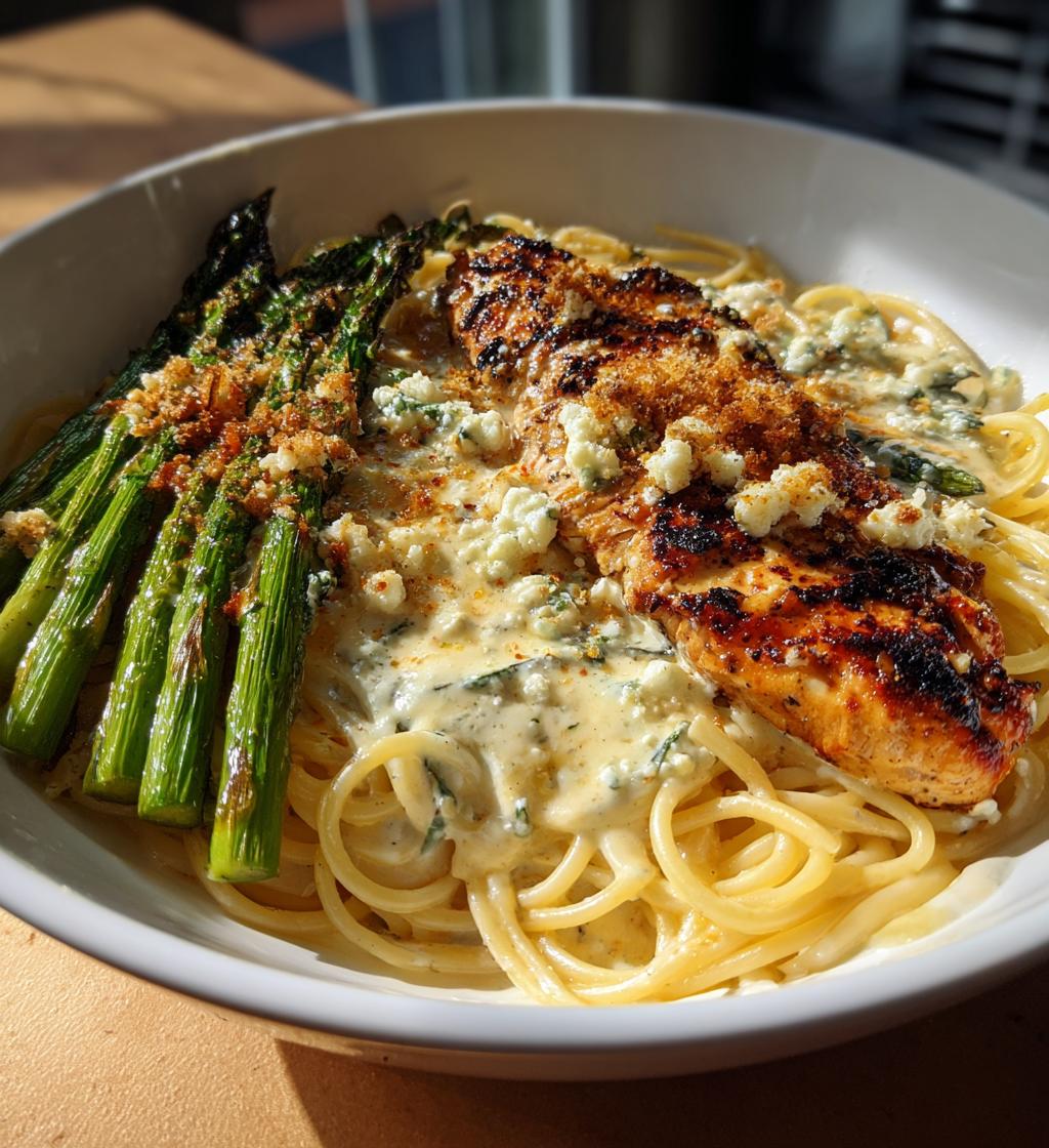 greek chili chicken alfredo recipe with smoked feta cream crispy parmesan asparagus