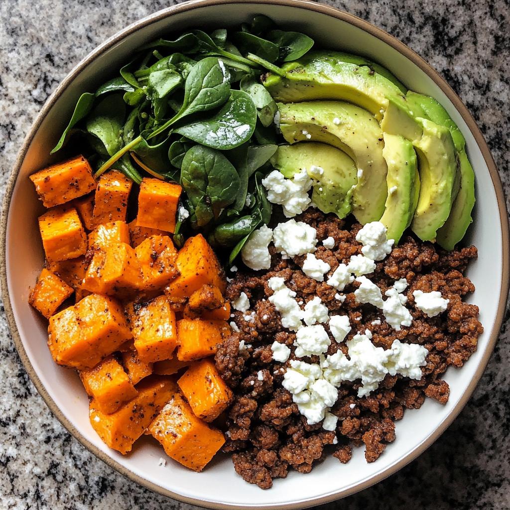 ground beef sweet potato power bowl