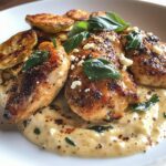hot honey cajun chicken alfredo with basil feta swirl crispy brussels chips