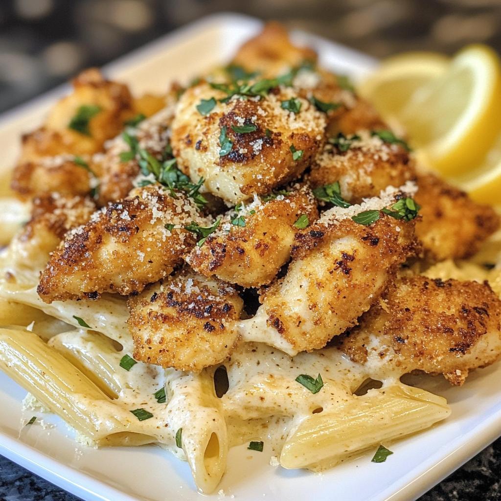 lemon cajun chicken bites with creamy garlic herb alfredo twists - detail 1