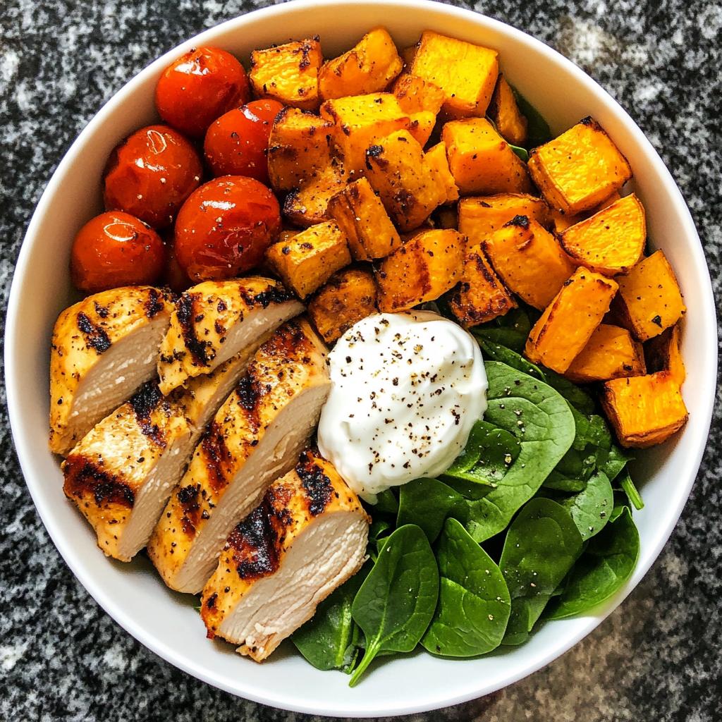 loaded grilled chicken sweet potato power bowl - detail 1