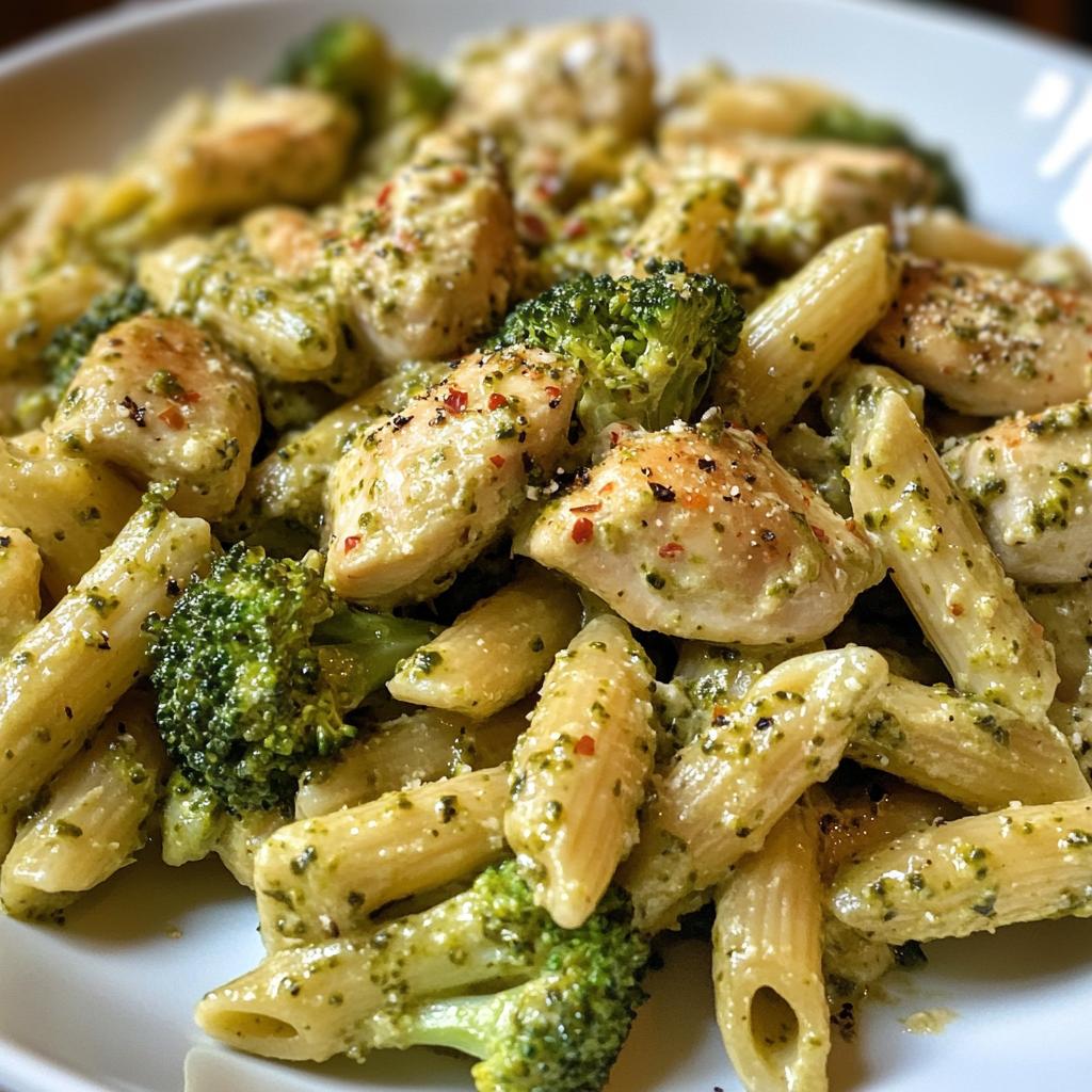 pesto chicken alfredo with spicy feta cream parmesan broccoli crunch - detail 1