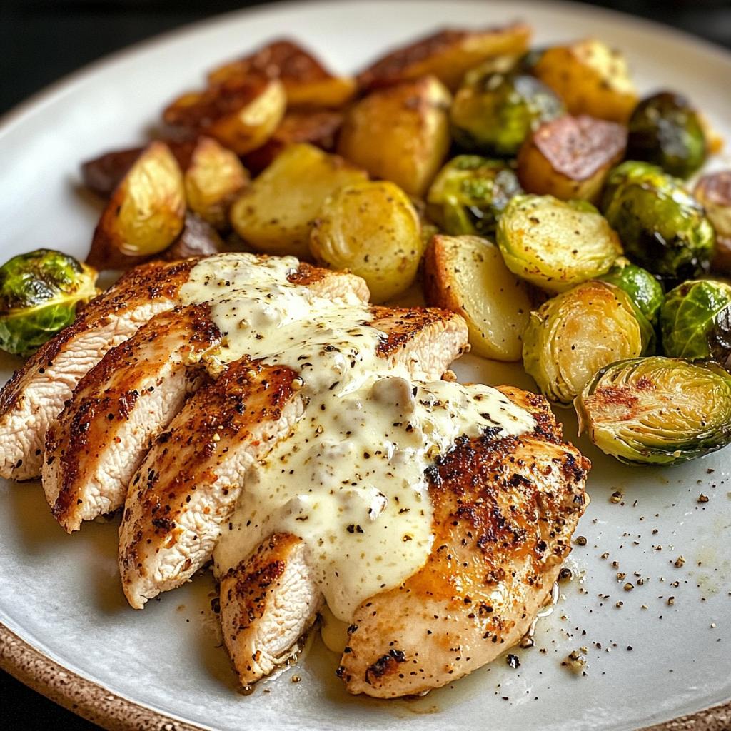 smoked paprika chicken alfredo with feta tahini cream crispy brussels potato combo wedges - detail 1