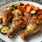 baked chicken legs and vegetables