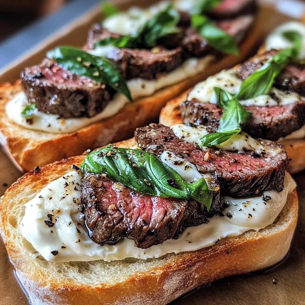 burrata and steak crostini