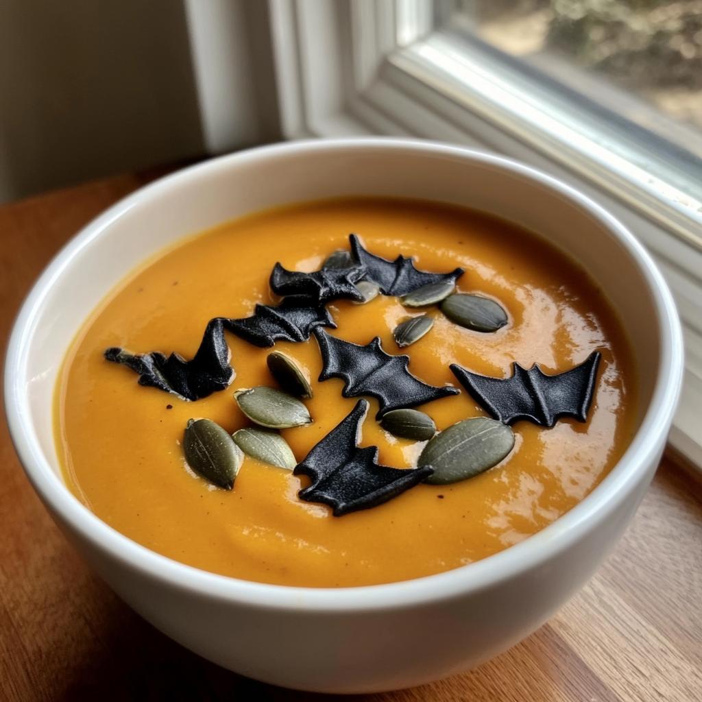 butternut squash soup with black pasta bats recipe - detail 1