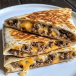 cheeseburger quesadilla with homemade burger sauce