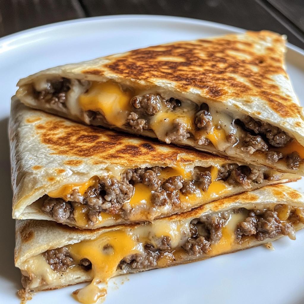 cheeseburger quesadilla with homemade burger sauce