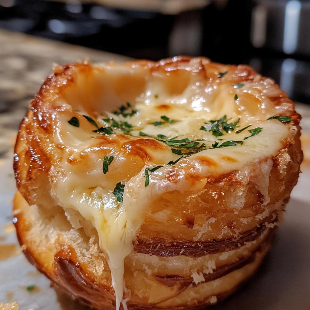 cheesy garlic cruffin