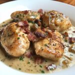 chicken fricassee with shallots and bacon