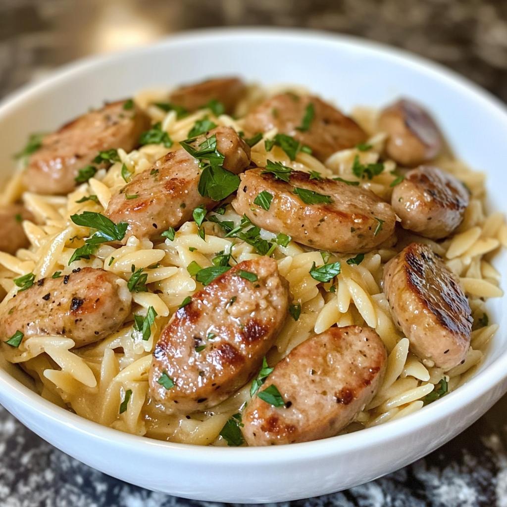creamy chicken sausage orzo - detail 1