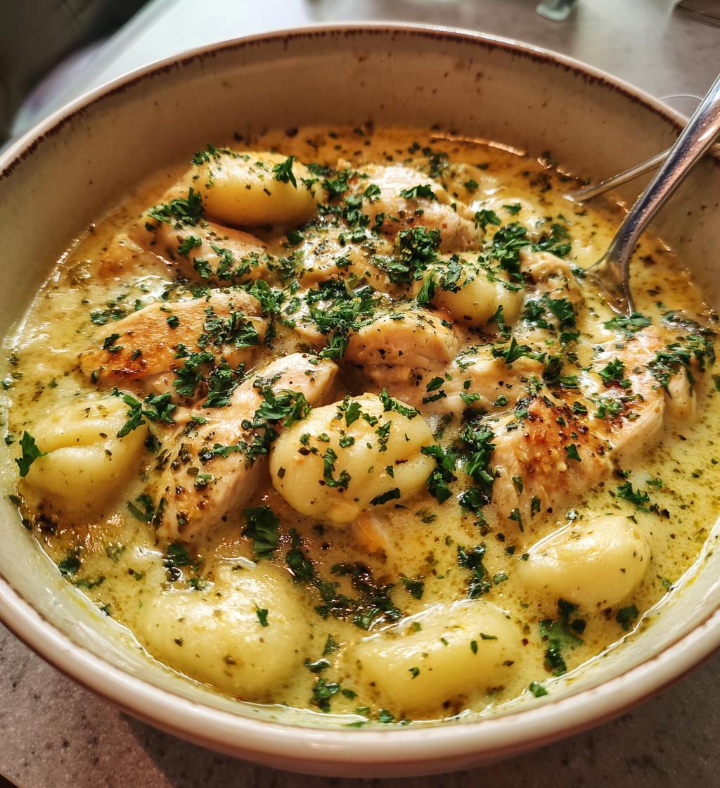 creamy garlic chicken gnocchi soup - detail 1