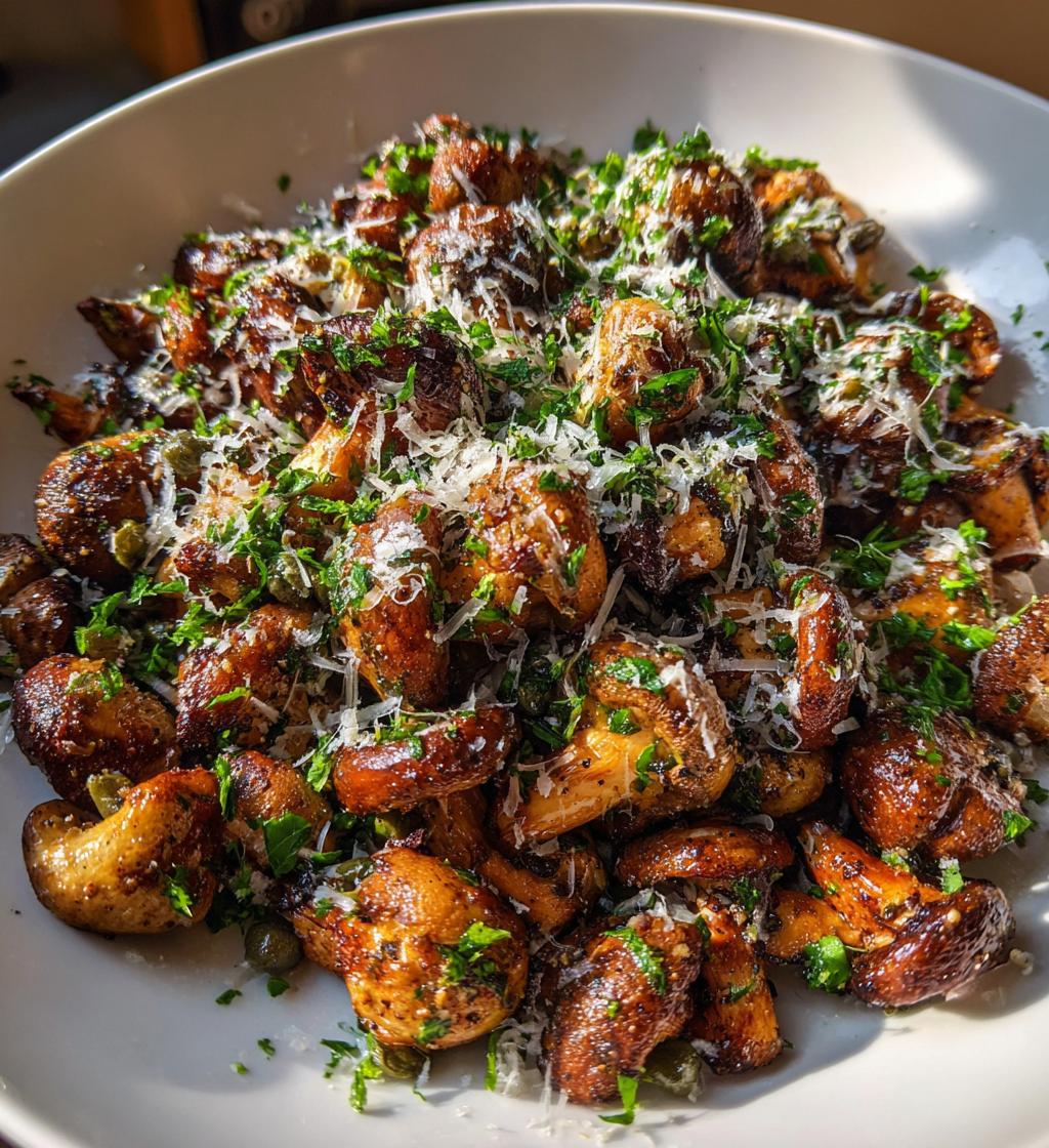 crispy roasted wild mushrooms with garlic lemon capers and parmesan recipe