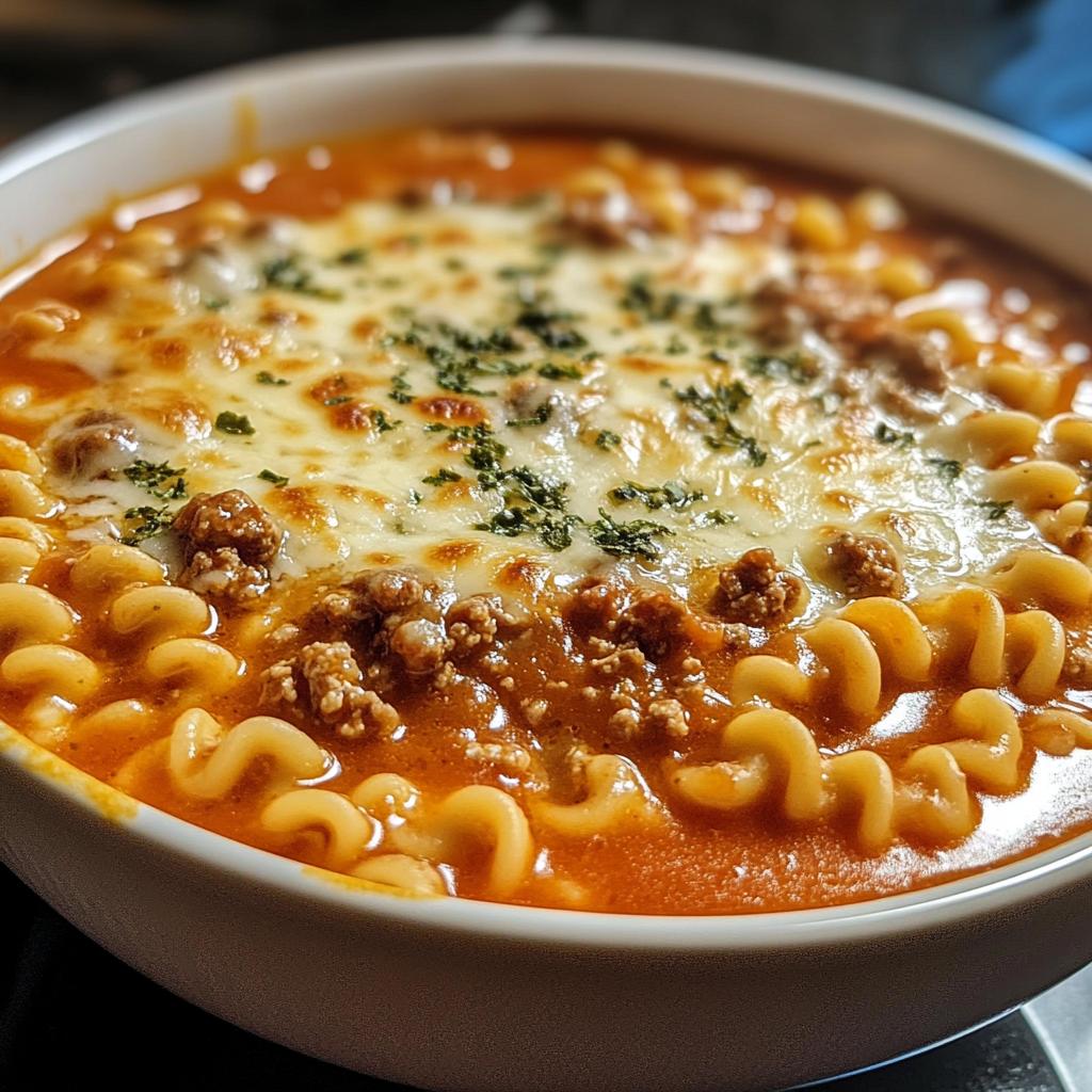 crock pot cheesy lasagna soup - detail 1