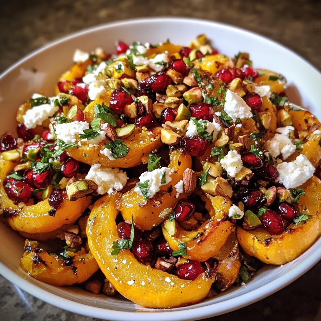delicata squash salad with pomegranate cranberries pistachios and feta recipe - detail 1