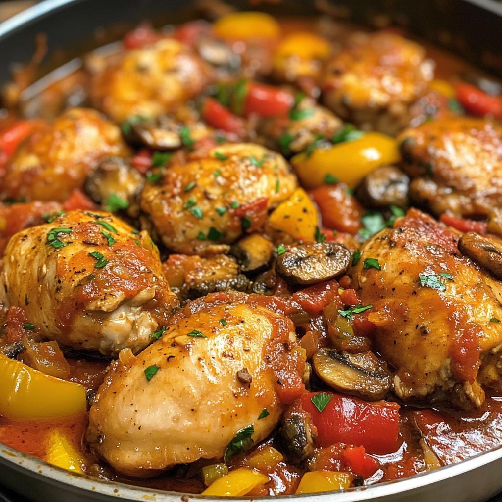 easy chicken cacciatore with red wine mushrooms and bell peppers recipe