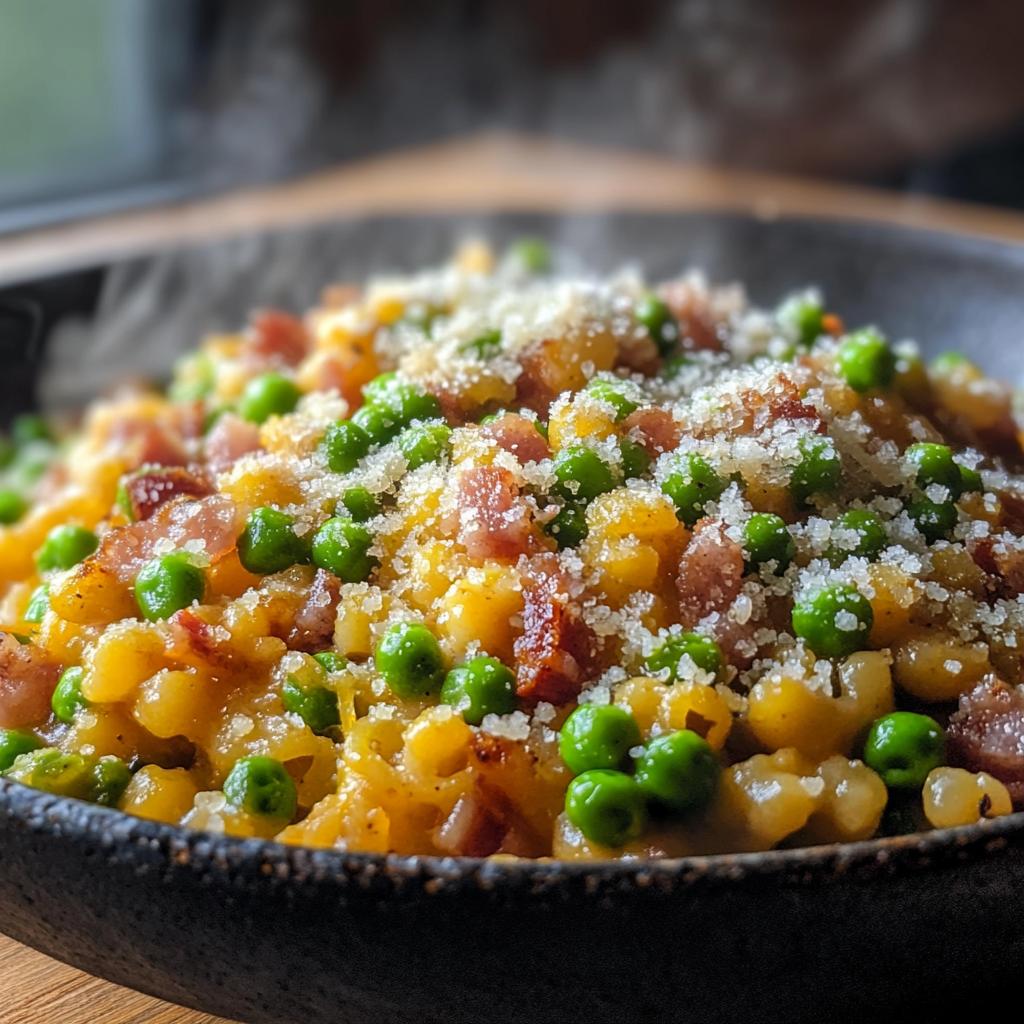 fregola with pancetta peas and parmesan recipe