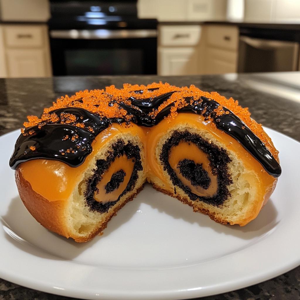 halloween black and orange cinnamon rolls with spooky decorations recipe