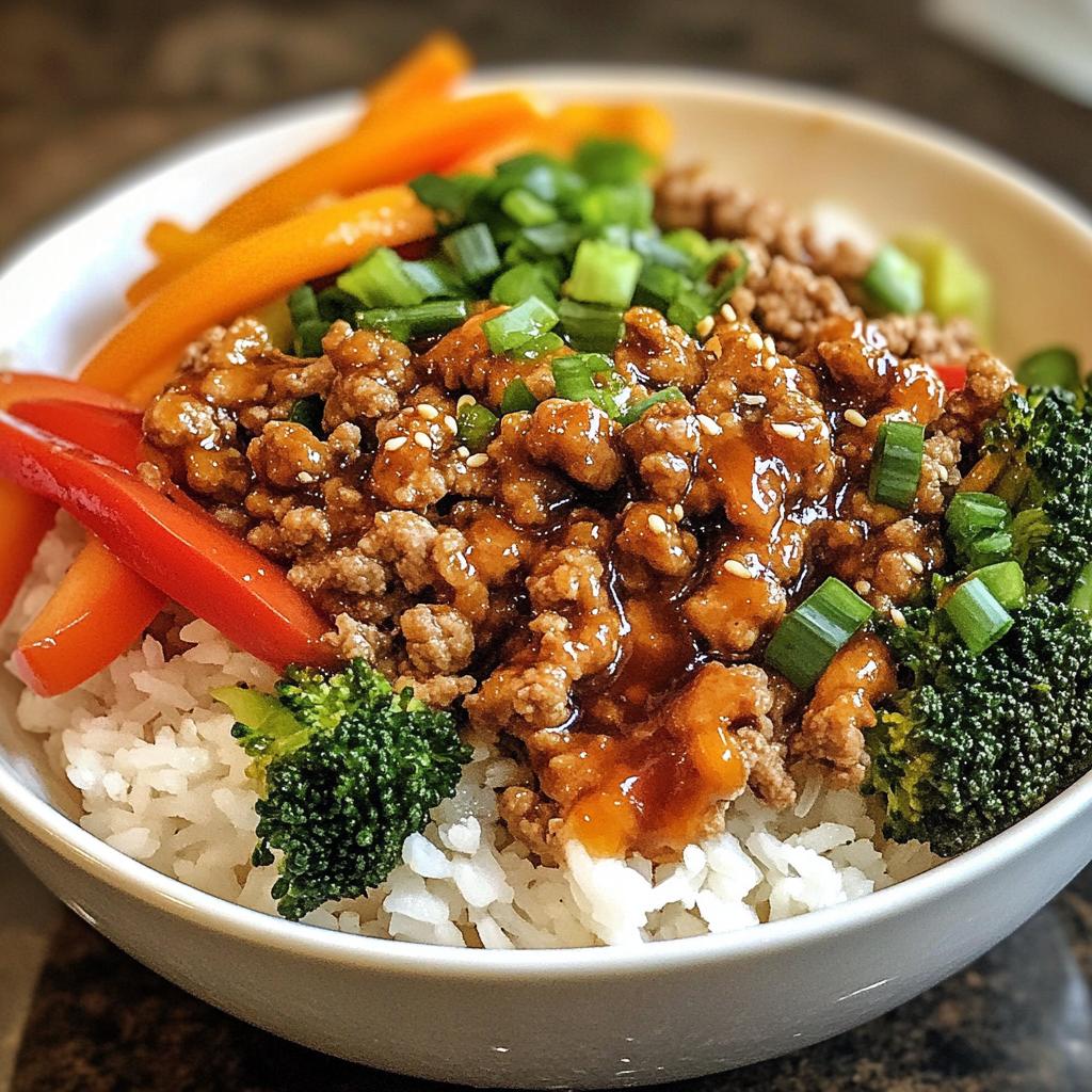 healthy ground turkey teriyaki rice bowl - detail 1