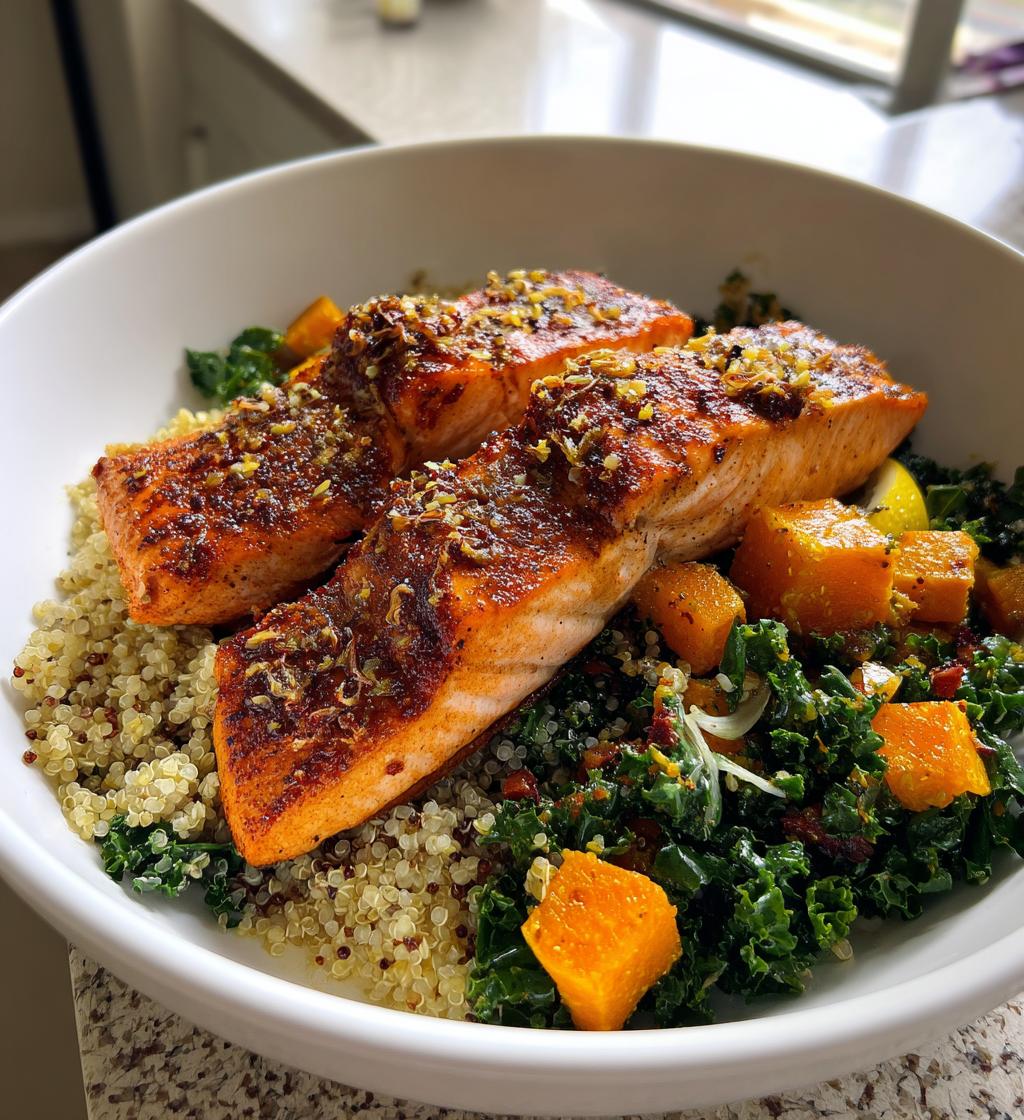 healthy mediterranean salmon bowl for fall