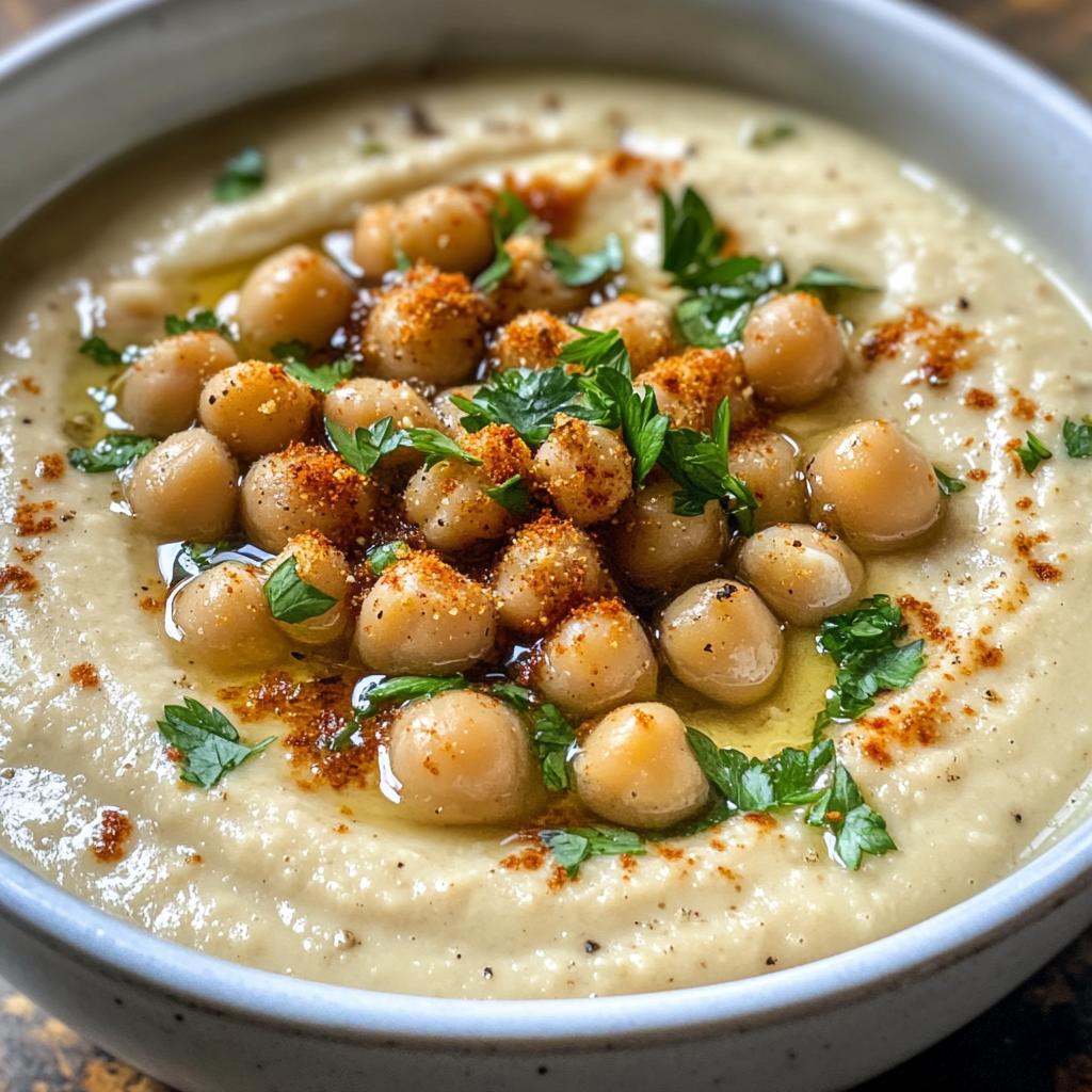 hummus soup with crispy chickpeas and roasted garlic recipe